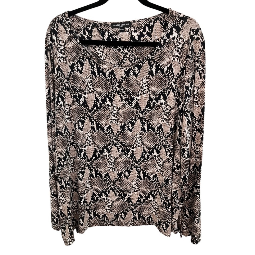Mario Serrani Long Sleeve Round Neck Snakeskin Stretch Knit Top Size XXL